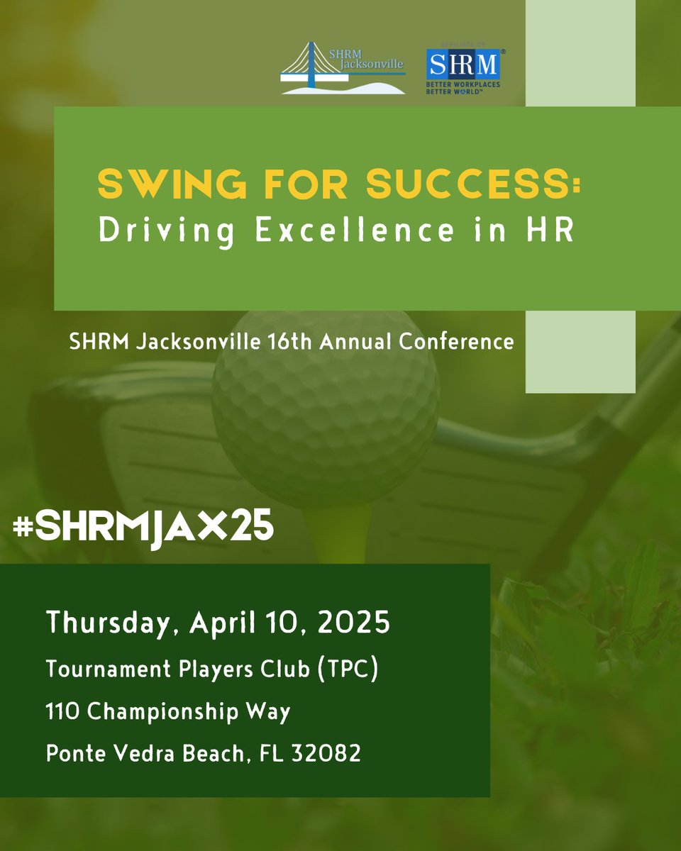 🌟 Early bird gets the worm—and the best deal! Save your seat for the SHRM Jacksonville Annual Conference before December 31. 🕒 Register now: [loom.ly/0AUnNbo] #SHRMJacksonville #SHRMJax25 #SwingForSuccess #HRMatters #HRFL #AwardWinning