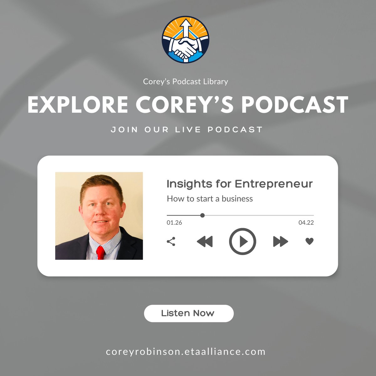 etaalliance's tweet photo. 🎙️ Ready to elevate your entrepreneurial journey?

Explore Corey Robinson's podcast for expert tips, actionable strategies, and inspiring success stories. 🚀

🎧 Tune in now: https://t.co/kKz6BX6QFq

#CoreysPodcast #Entrepreneurship #BusinessSuccess https://t.co/XzHzBFMdSS