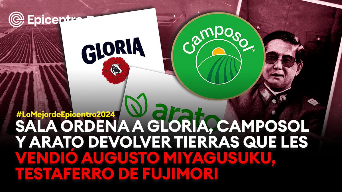 Epicentro_TV's tweet photo. #LoMejorDeEpicentro2024 Los terrenos adquiridos por Augusto Miyagusuku con dinero entregado por Vladimiro Montesinos vuelven al centro de la polémica. Tras su venta a precios irrisorios a empresas agroindustriales durante la caída del régimen de Fujimori, una Sala de Extinción de Dominio ha fallado en segunda instancia para recuperar estas propiedades. Sin embargo, las empresas implicadas buscan frenar la justicia presentando una acción de amparo. Nota completa https://t.co/tFBBzVilWy