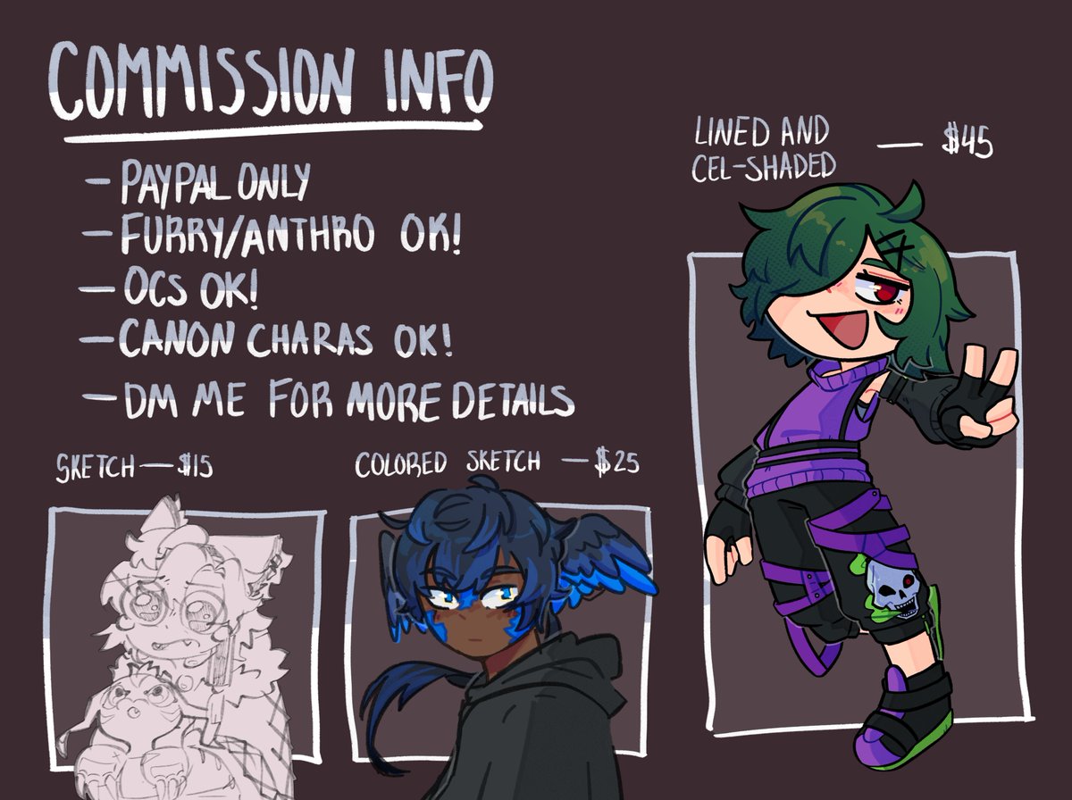 got a few bills coming up so i'm making another push for c0mms! just taking 2-3 for now, but it'd really help out since i still don't currently have much income. 
all you need to know is in the image!! 

[🔁/shares appreciated!]