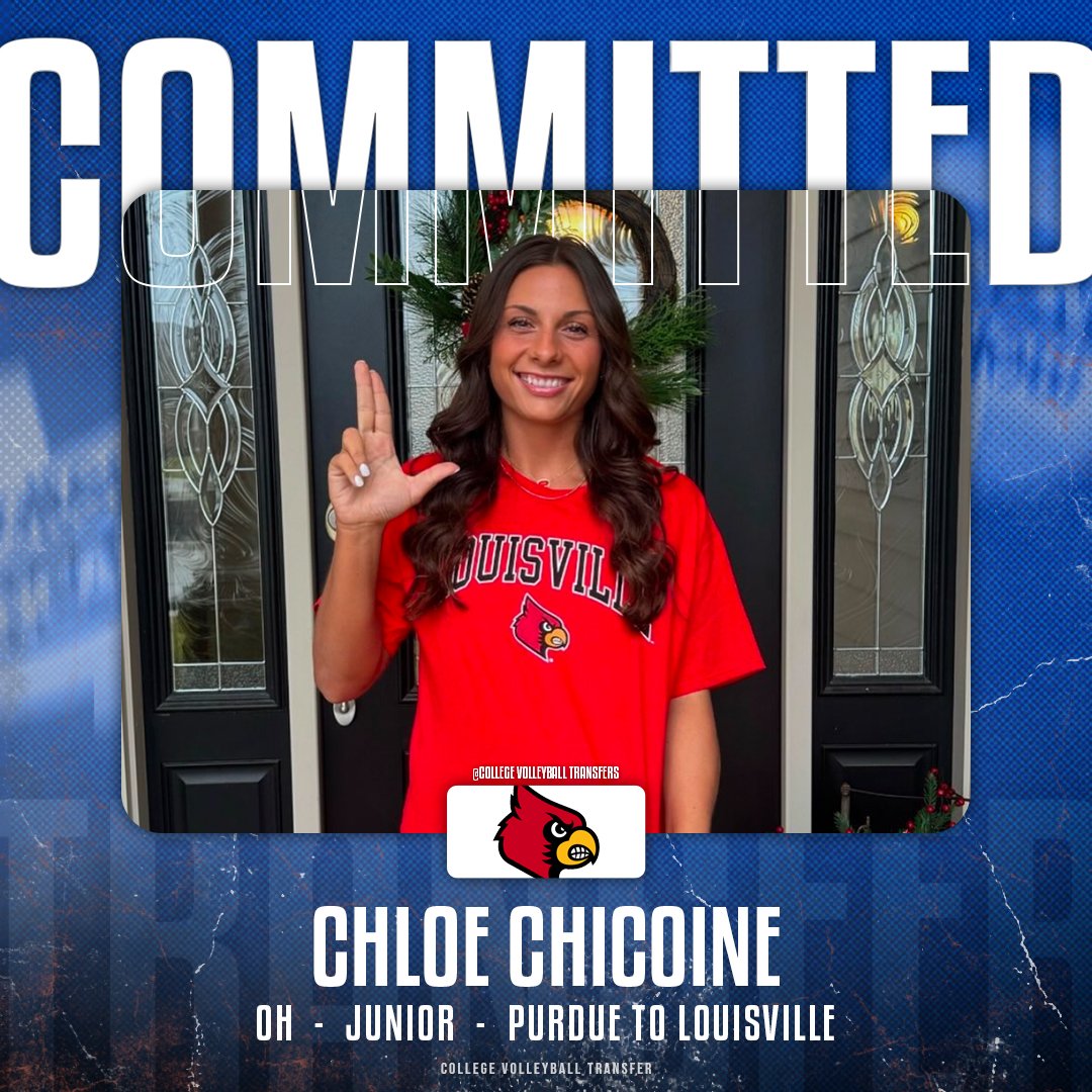 College VBall Transfers (@cvbtransfers) on Twitter photo 𝗧𝗿𝗮𝗻𝘀𝗳𝗲𝗿
✏️: Chloe Chicoine
🏐: OH/Libero
🎓: Junior
⬅️: Purdue
➡️: <a href="/LouisvilleVB/">Louisville Volleyball</a>
❌: <a href="/ChicoineChloe/">Chloe Chicoine</a>
#CollegeVBTransfers | #NCAAWVB 𝗧𝗿𝗮𝗻𝘀𝗳𝗲𝗿
✏️: Chloe Chicoine
🏐: OH/Libero
🎓: Junior
⬅️: Purdue
➡️: <a href="/LouisvilleVB/">Louisville Volleyball</a>
❌: <a href="/ChicoineChloe/">Chloe Chicoine</a>
#CollegeVBTransfers | #NCAAWVB