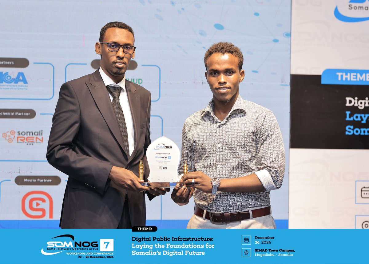 Somali Network Operators Group (@somnog) on Twitter photo A big thank you to Somali International University, our Technical Partner for providing dedicated servers for the #SomNOG7 workshops. Your support helped us deliver impactful sessions. Thank you, <a href="/SIU_UNIVERSITY/">Somali International University - SIU</a>
#SomNOG7 #DPISomalia #techsomalia A big thank you to Somali International University, our Technical Partner for providing dedicated servers for the #SomNOG7 workshops. Your support helped us deliver impactful sessions. Thank you, <a href="/SIU_UNIVERSITY/">Somali International University - SIU</a>
#SomNOG7 #DPISomalia #techsomalia