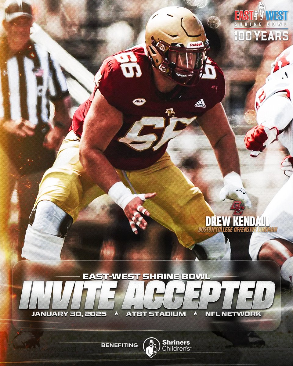 East-West Shrine Bowl (@shrinebowl) on Twitter photo Big man up front!
OL Drew Kendall (<a href="/dkendall66/">Drew Kendall</a>) from <a href="/BCFootball/">Boston College Football</a> has officially accepted his invite to the 100th East-West #ShrineBowl!
#EarnIt | #ShrineBowlWHOSNEXT 😎 Big man up front!
OL Drew Kendall (<a href="/dkendall66/">Drew Kendall</a>) from <a href="/BCFootball/">Boston College Football</a> has officially accepted his invite to the 100th East-West #ShrineBowl!
#EarnIt | #ShrineBowlWHOSNEXT 😎