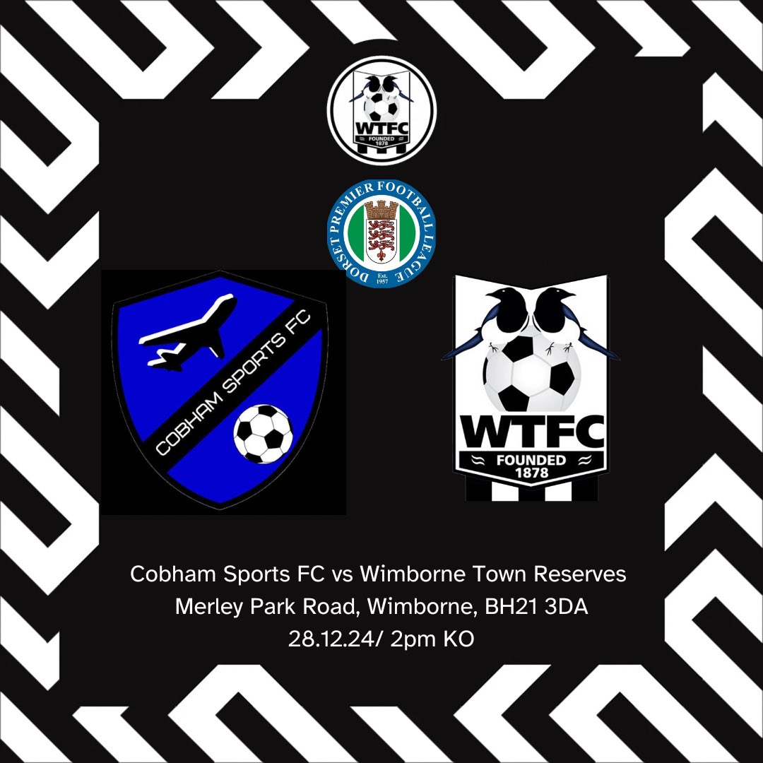 Wimborne Town FC Reserves (@wtfcres1878) on Twitter photo THIS SATURDAY:
For the last game of 2024 we head 1 mile down the road to face <a href="/CobhamSportFC/">Cobham Sports FC</a>
π Cobham Sports FC
β½οΈ <a href="/DPL_official/">Dorset Premier Football League</a>
ποΈ Merley Park Rd, Wimborne
πBH21 3DA
ποΈ28.12.2024
β°2pm KO
#upthemagpies π₯§ THIS SATURDAY:
For the last game of 2024 we head 1 mile down the road to face <a href="/CobhamSportFC/">Cobham Sports FC</a>
π Cobham Sports FC
β½οΈ <a href="/DPL_official/">Dorset Premier Football League</a>
ποΈ Merley Park Rd, Wimborne
πBH21 3DA
ποΈ28.12.2024
β°2pm KO
#upthemagpies π₯§