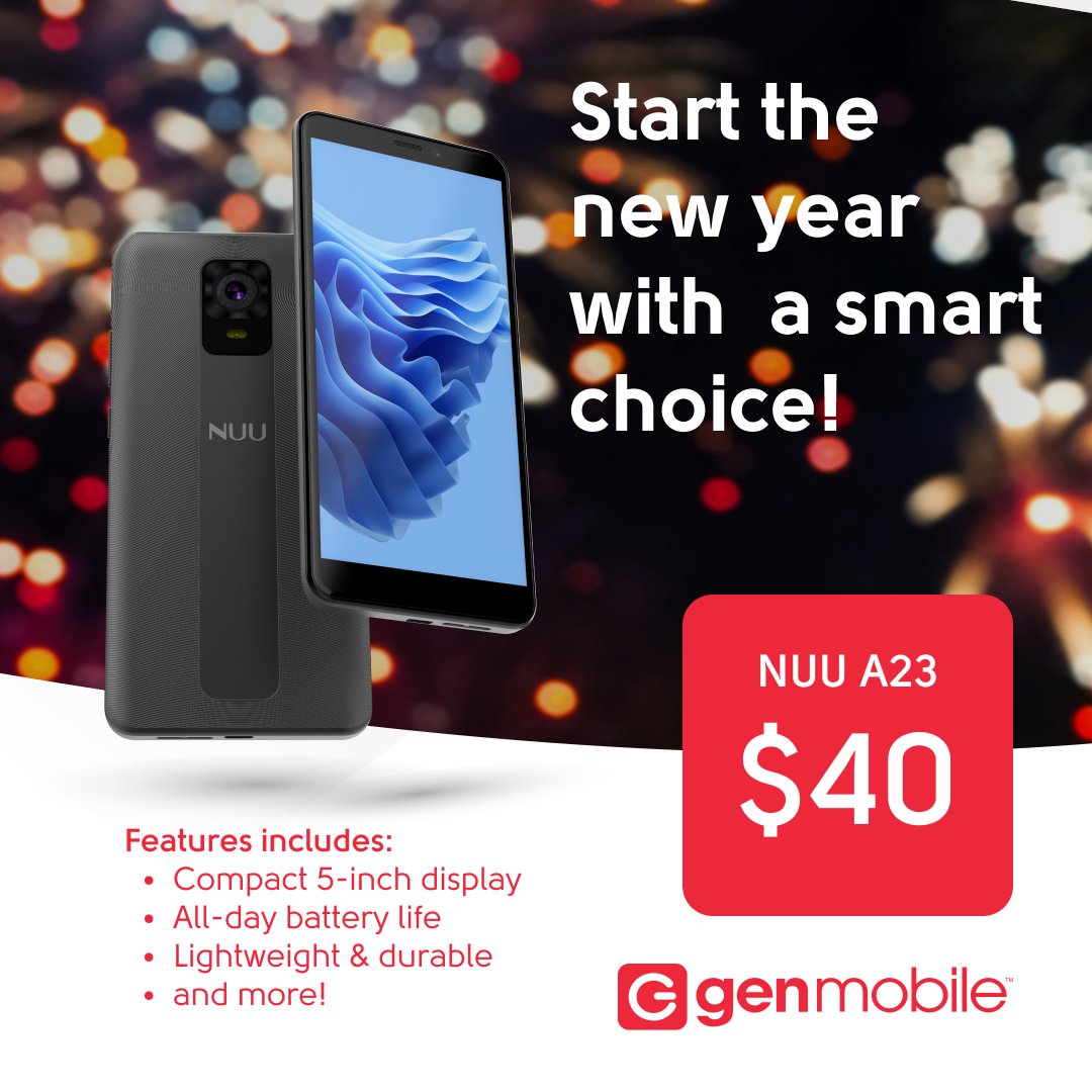 Are you ready to begin the new year with new savings? 🎉 Upgrade to the affordable NUU A23. Reliable, compact, and budget-friendly—this device has everything you need to stay connected without breaking the bank. Shop today!
#Affordable #Device #NewYear #NUU #A23 #Value #GenMobile