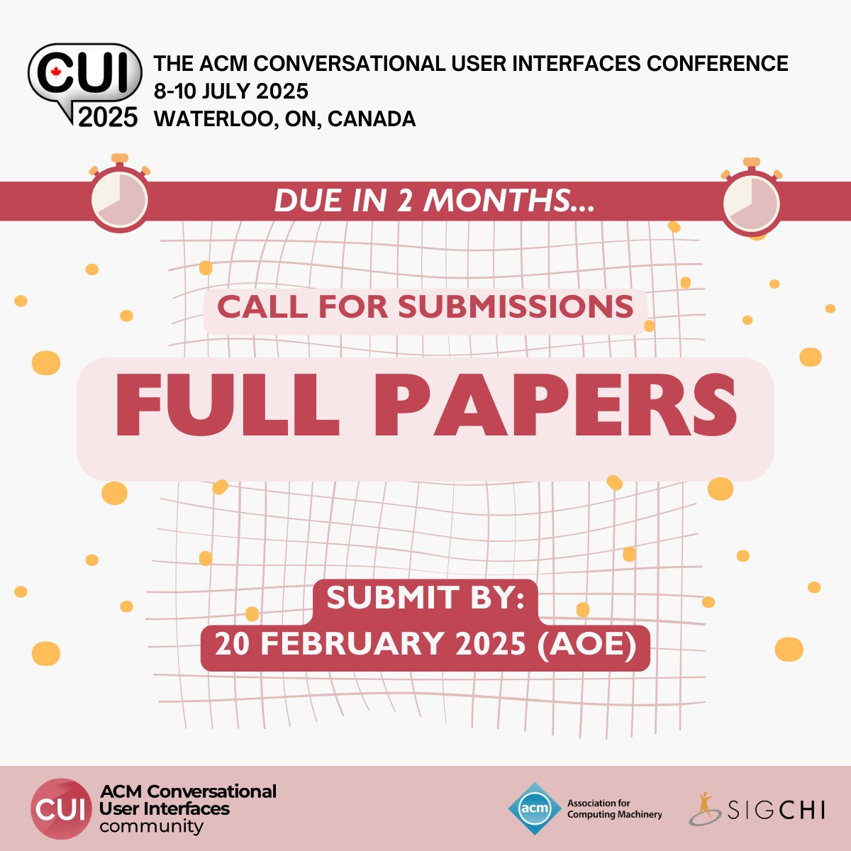 ACM CUI (@acm_cui) on Twitter photo π’ Have insights on Conversational User Interfaces? Submit your FULL PAPER to #CUI2025 and contribute to advancing the field!
π Abstract & metadata: 13 Feb 2025 (LESS THAN 2 MONTHS AWAY!)
ποΈ Full paper: 20 Feb 2025
π cui.acm.org/2025/submit/paβ¦
#CUI #HCI <a href="/sigchi/">ACM SIGCHI</a> π’ Have insights on Conversational User Interfaces? Submit your FULL PAPER to #CUI2025 and contribute to advancing the field!
π Abstract & metadata: 13 Feb 2025 (LESS THAN 2 MONTHS AWAY!)
ποΈ Full paper: 20 Feb 2025
π cui.acm.org/2025/submit/paβ¦
#CUI #HCI <a href="/sigchi/">ACM SIGCHI</a>