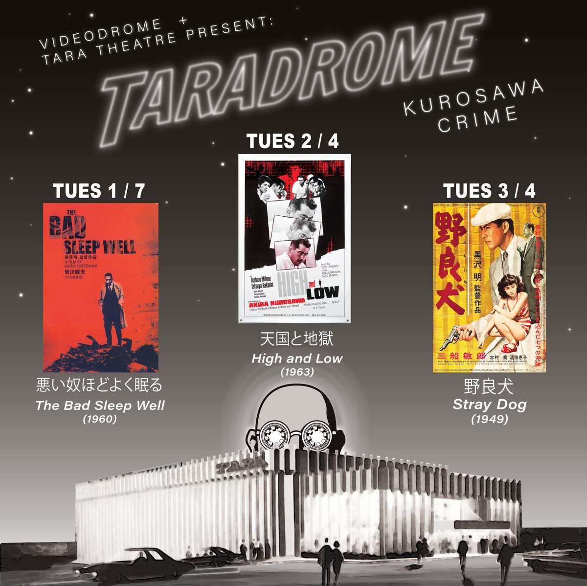 VideodromeATL's tweet image. Announcing our next Taradrome program: KUROSAWA CRIME! 

JAN 7 — THE BAD SLEEP WELL 
FEB 4 — HIGH AND LOW
MAR 4 — STRAY DOG (4K Restoration) 

First Tuesdays of the month, 7:30pm at @thetaraatlanta.

taraatlanta.com/movie/taradrom…