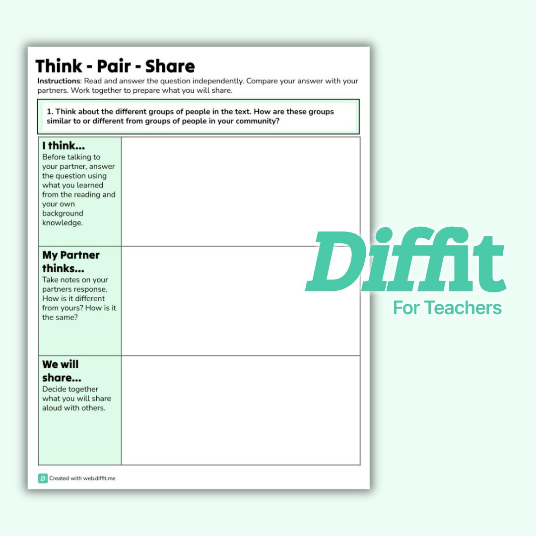 You can't go wrong with a Think-Pair-Share and with @diffitapp it is even easier than ever to prep this for any lesson! 

Try it today: app.diffit.me/activity/bad64…