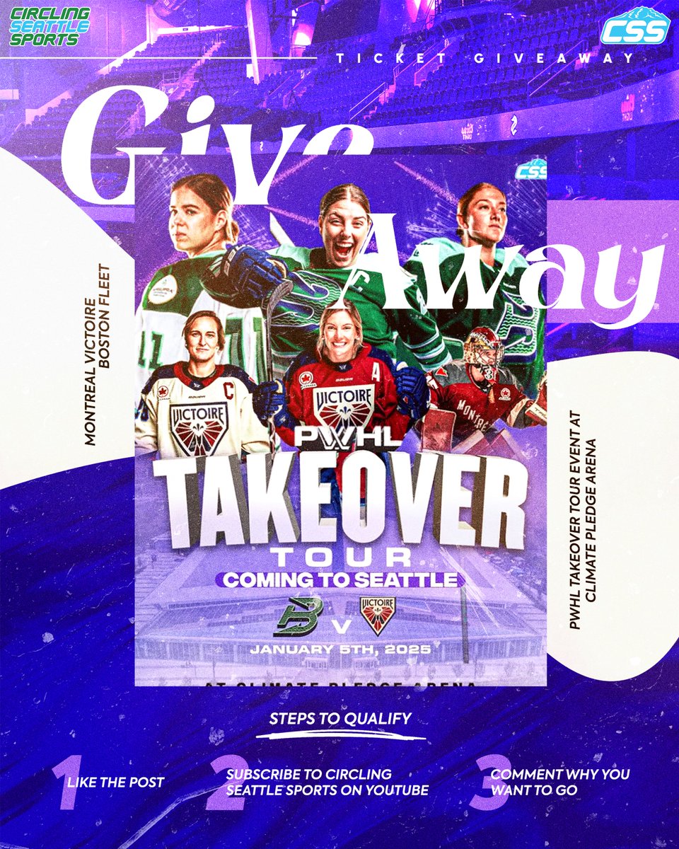 CirclingSports's tweet image. We're giving away 2 tickets to the @thepwhlofficial Takeover Tour game on January 5th at @ClimateArena!

Rules?
1) Like/retweet this!
2) Sub to our YouTube: youtube.com/@CirclingSeatt…
3) Reply why you want to go!

Winner announced on January 2nd!

#PWHL x #SeaKraken x #TakeoverTour