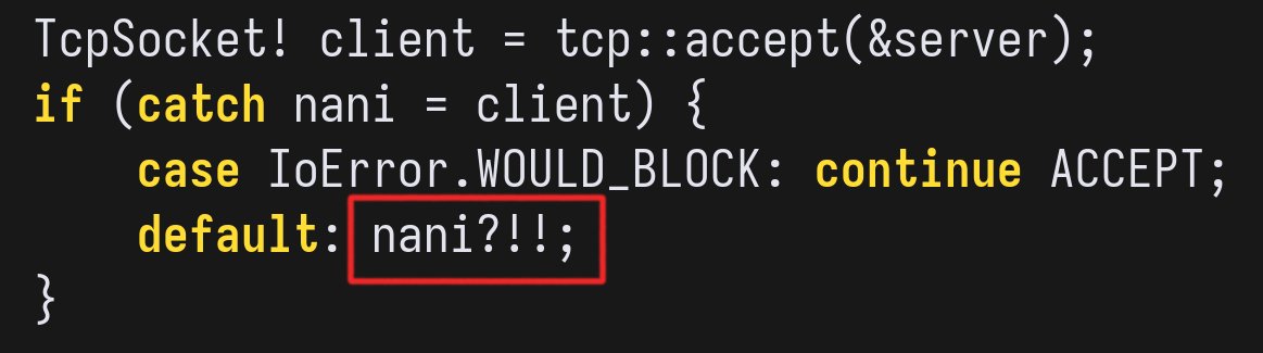 tsoding's tweet image. C3 has ?!! operator which panics an error so you can make your code sounds like the last seconds of an epic anime battle before your program crashes.
