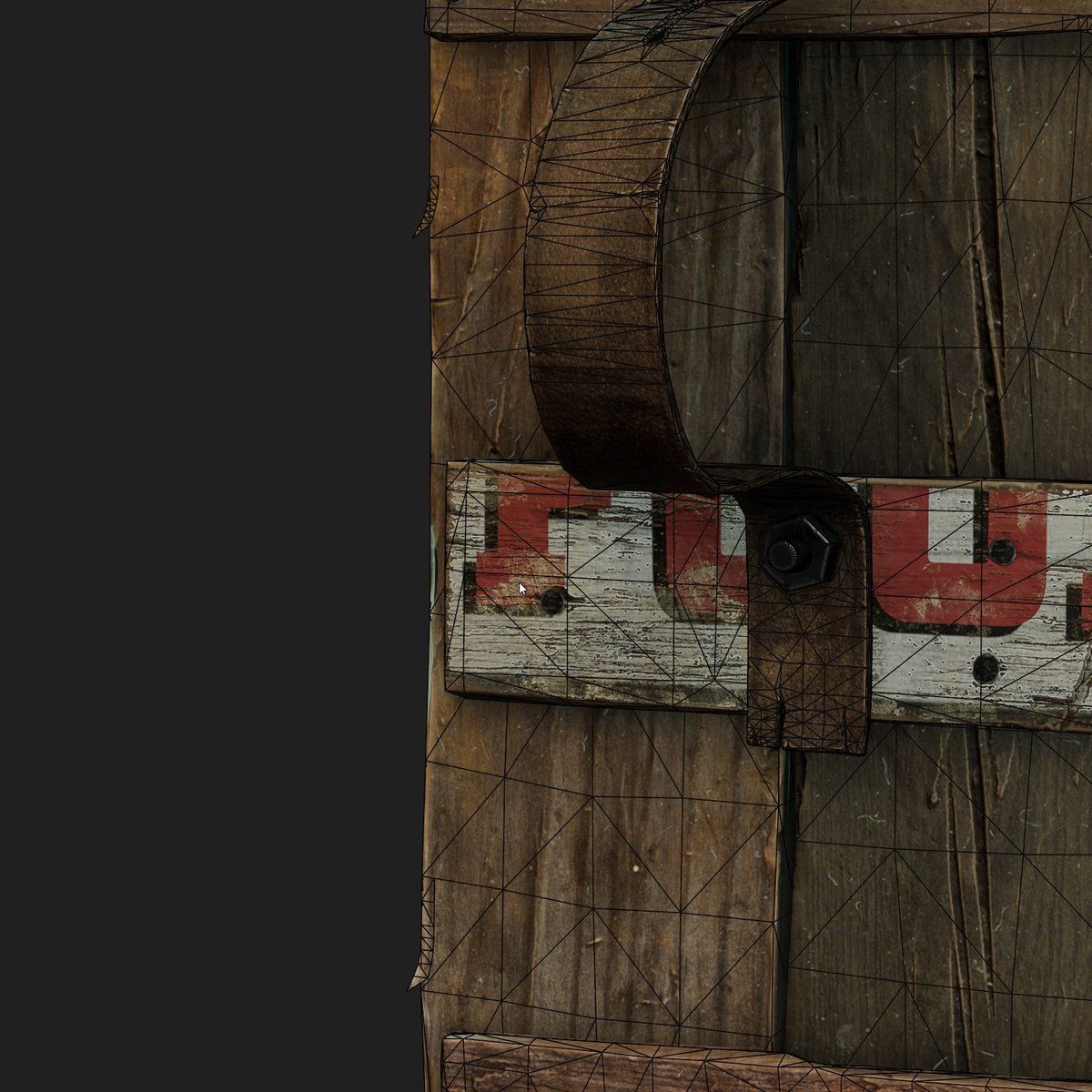 a really simple trick to breaking up rough wood is to create splinters. Just duplicate a face, cut out the shape of a splinter and bend it from the end outwards, making it look like the wood is splintered. 

This can be done after texturing.