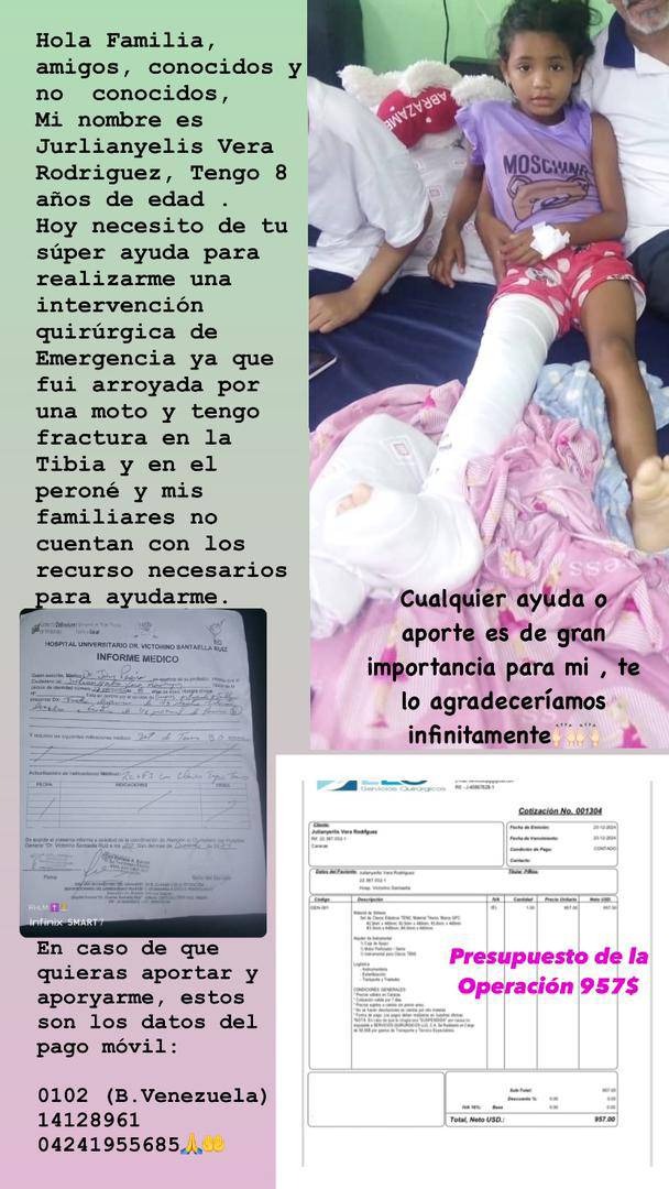 Urgente!!! Ella es nieta del luchador Timaure, un hombre incansable por la lucha por la libertad. Hoy requieren de nuestro apoyo.
Ayudemos!!!! Solidaridad!!!