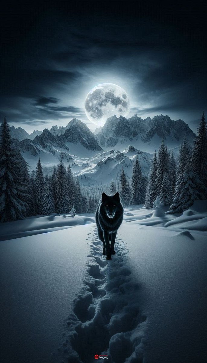 lauri366's tweet image. La luna llena alumbraba la oscura noche de repente entre la oscuridad apareció un lobo negro.. dejando sus huellas..en la Fria nieve..donde se dirigirá ese lobo... Ese lobo estaba haciendo su propio camino