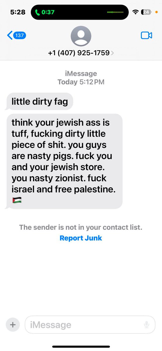 Eliweiss10's tweet photo. It's happening here in Hollywood Florida.
A Israeli guy is getting this threatening messages to his store phone number.  
I hope the law enforcement will take this seriously.
@GovRonDeSantis @FBI @StopAntisemites 
@JoshLevyHlwd @HollywoodFLPD https://t.co/7BLUvHBOQX