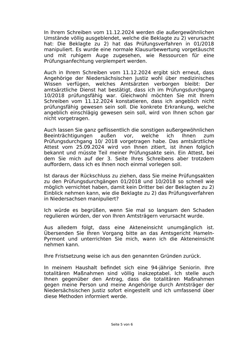 Dr_jur_Brecht's tweet photo. 17.12.2024 - Stellungnahme JM vom 11.12.2024 - Seite 5 und 6 https://t.co/Qfgw2vgu0n