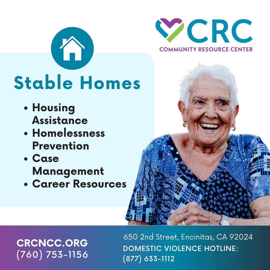CRC provides housing resources, rental assistance, financial education and individualized support. For assistance, please call us at (760) 300-3238, visit our Social Services office at 650 2nd Street, Encinitas or learn more at: CRCNCC.org/Get-Help/Housi….