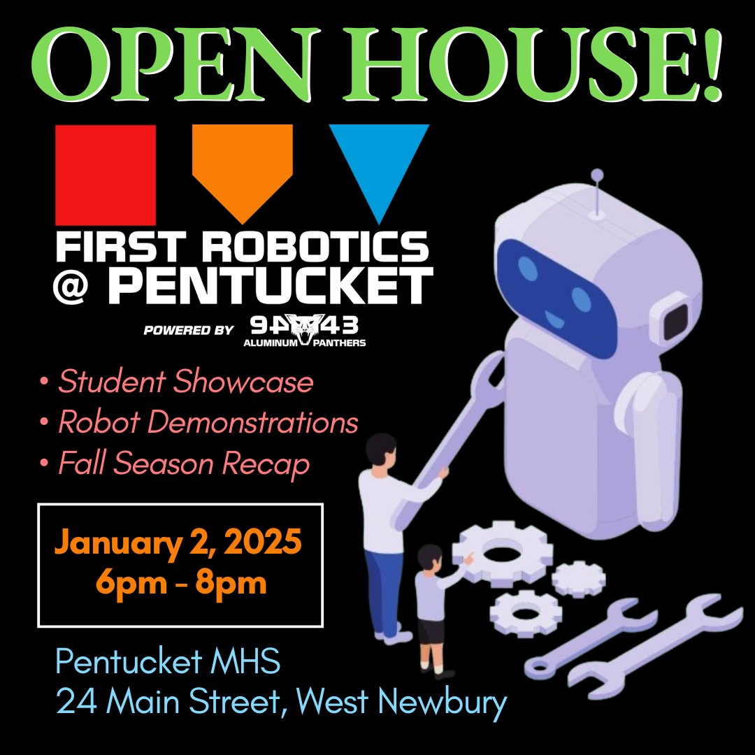 TONIGHT @ 6pm, the First Robotics @ Pentucket Open House at the PMHS offers an evening filled with robot demos, a student showcase &amp; a recap of their Fall season. Don't miss experiencing the creativity &amp; innovation of our talented students!

Visit pentucketarts.org for info