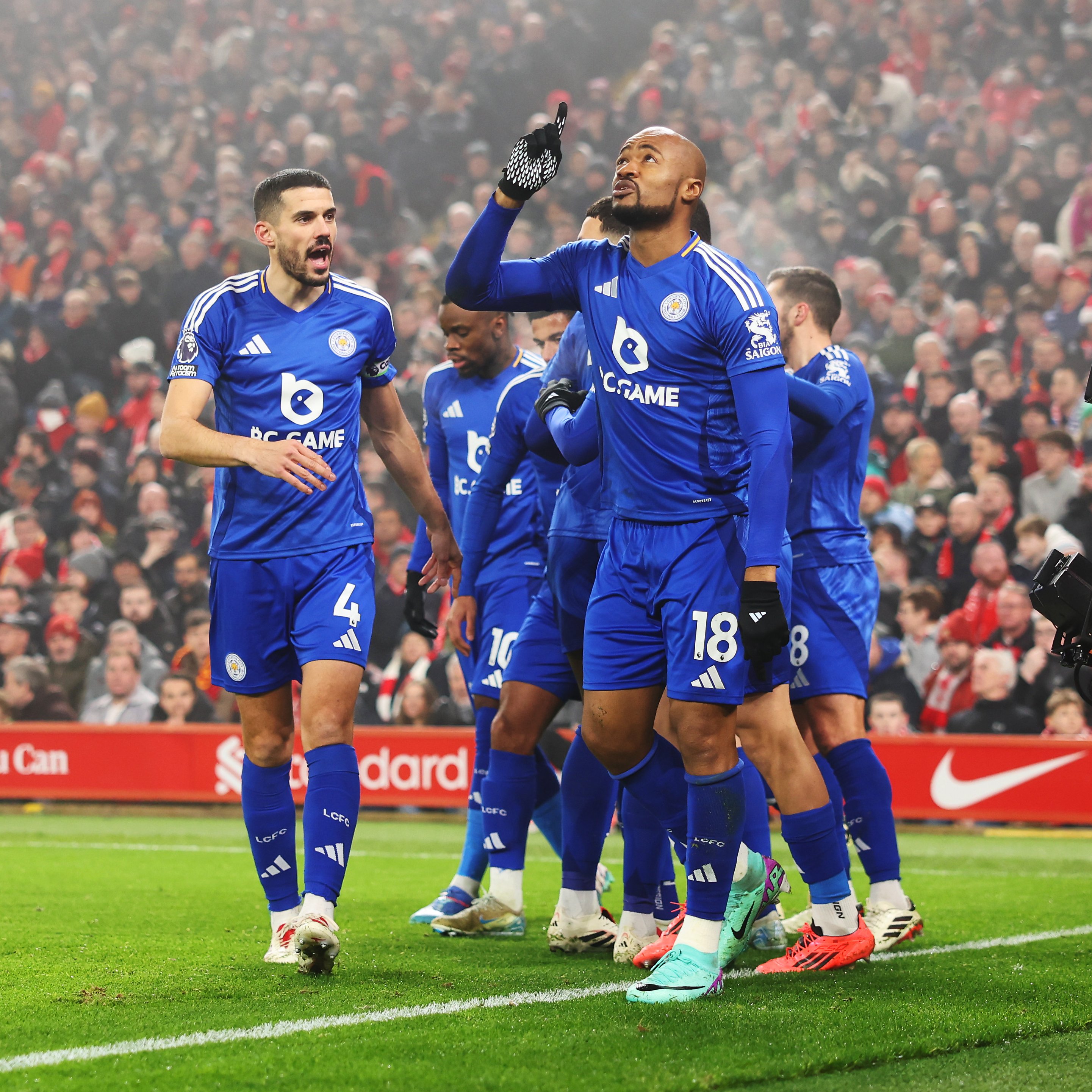The City players celebrate Jordan Ayew's opener.