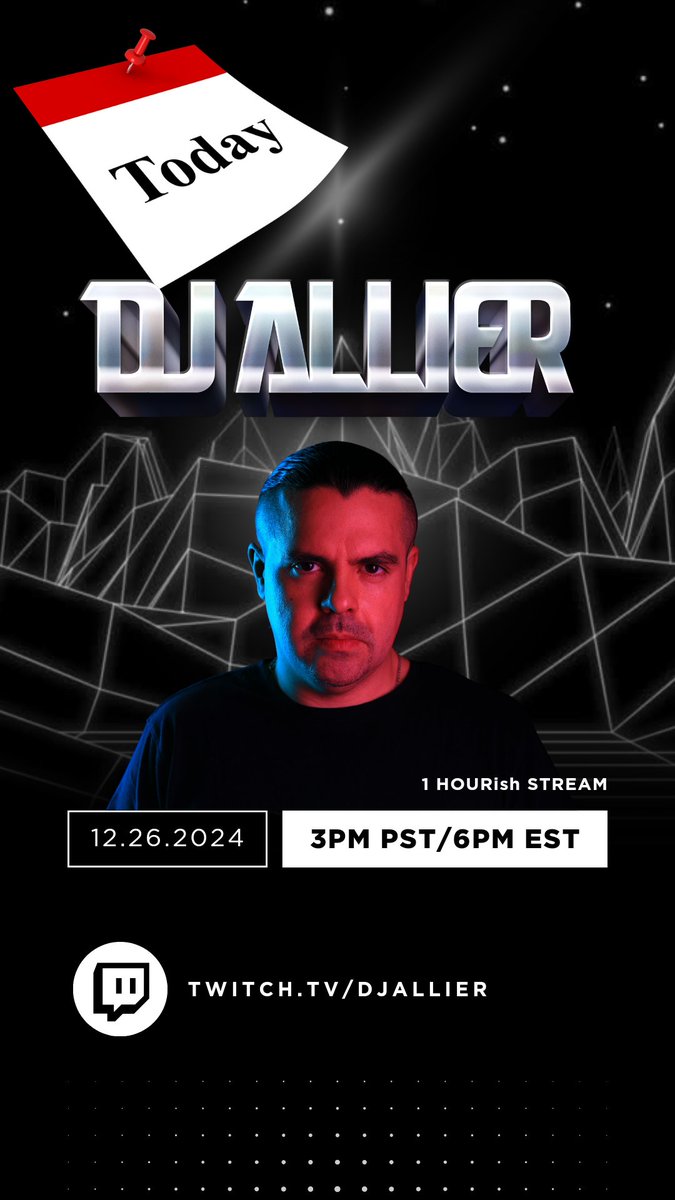 Check me out today at 3pm PST/6pm EST for a quick #TBT set on Twitch. Twitch.TV/DJAllier