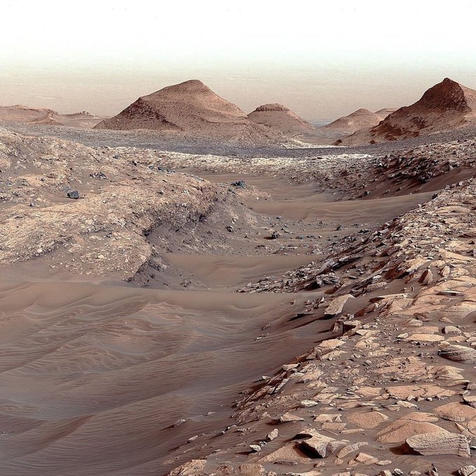 Stunning Martian landscape from Gale Crater by Curiosity rover.
NASA