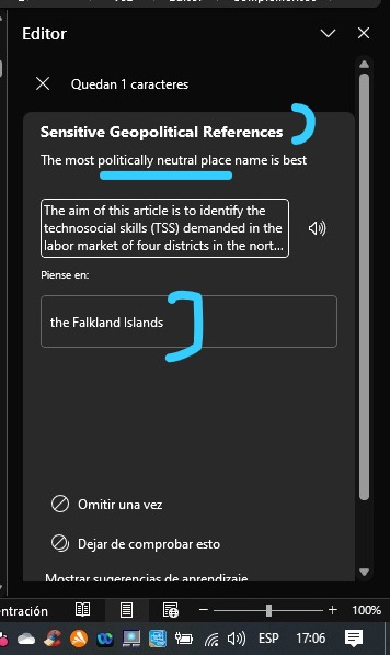 Esta fue la sugerencia de Word 365 de <a href="/Microsoft/">Microsoft</a> <a href="/MicrosoftLatam/">Microsoft Latinoamérica</a> en su corrector ortográfico ante el uso de la palabra "Malvinas" (que encima era sobre una localidad existente: Malvinas Argentinas, del GBA).
Sigue