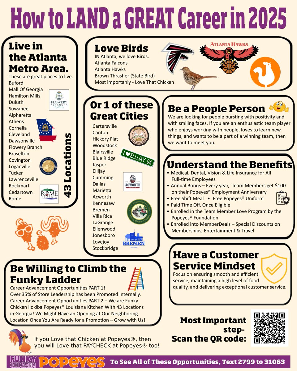 FunkyChickenATL's tweet image. How to Land a Great Career in 2025.  Follow these steps to really get Funky starting this new year!  🍗#Popeyes #FastFoodJobs #OpentoWork #NowHiring #JoinOurTeam #JoinOurChickenSquad #CajunCareerOpporunity #Hiring #GeorgiaJobs #AtlantaJobs #AtlantaGA