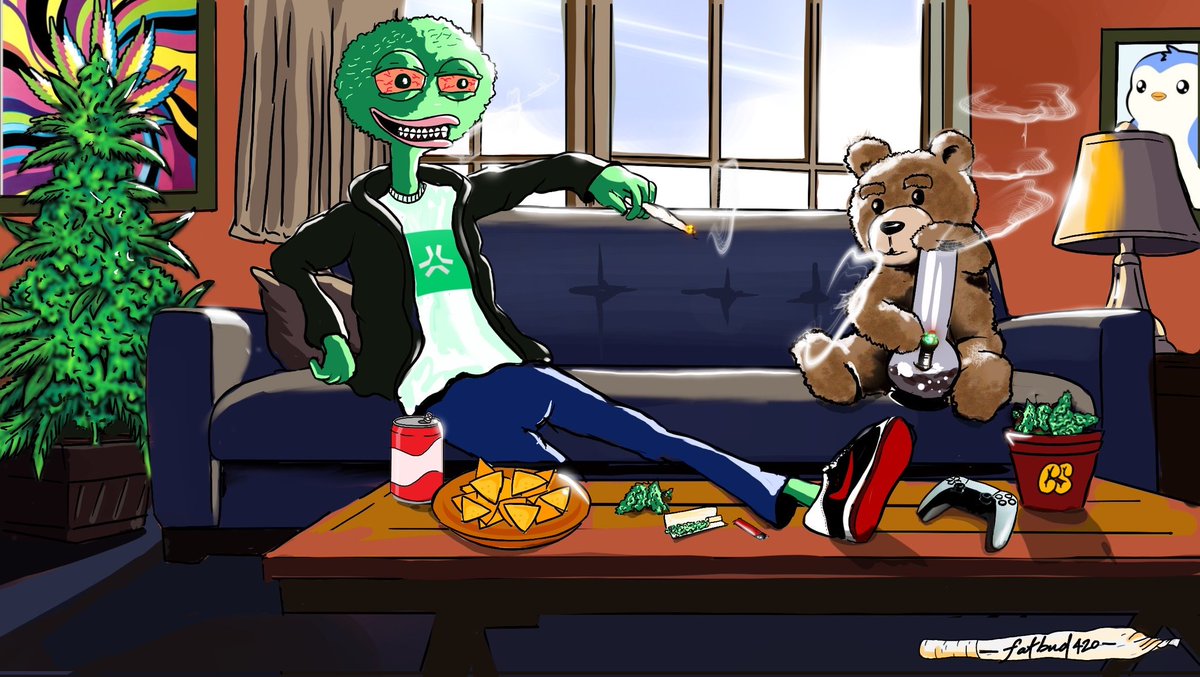 Taking inspiration from my childhood (yes, I'm old) and my favourite stoner character(Ted), I've created a couple of fan art pieces for @CannaSapiensNFT My boys are ready for <a href="/AbstractChain/">Abstract</a> , are you?