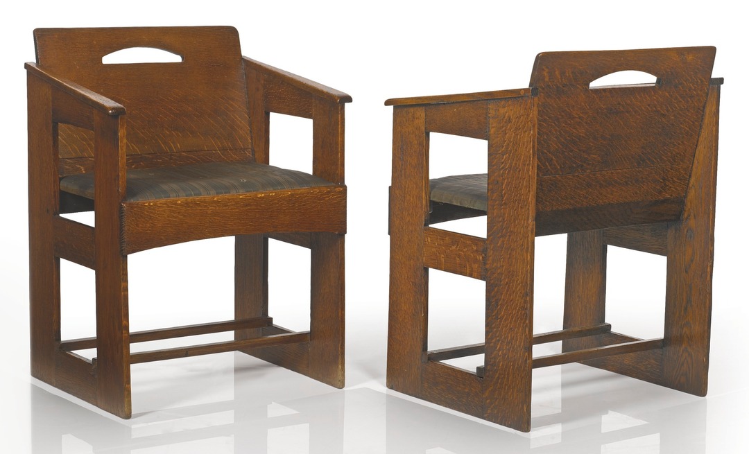 A pair of armchairs from The Willow Tea Rooms. Charles Rennie Mackintosh. 1903.
Image: Sotheby's.