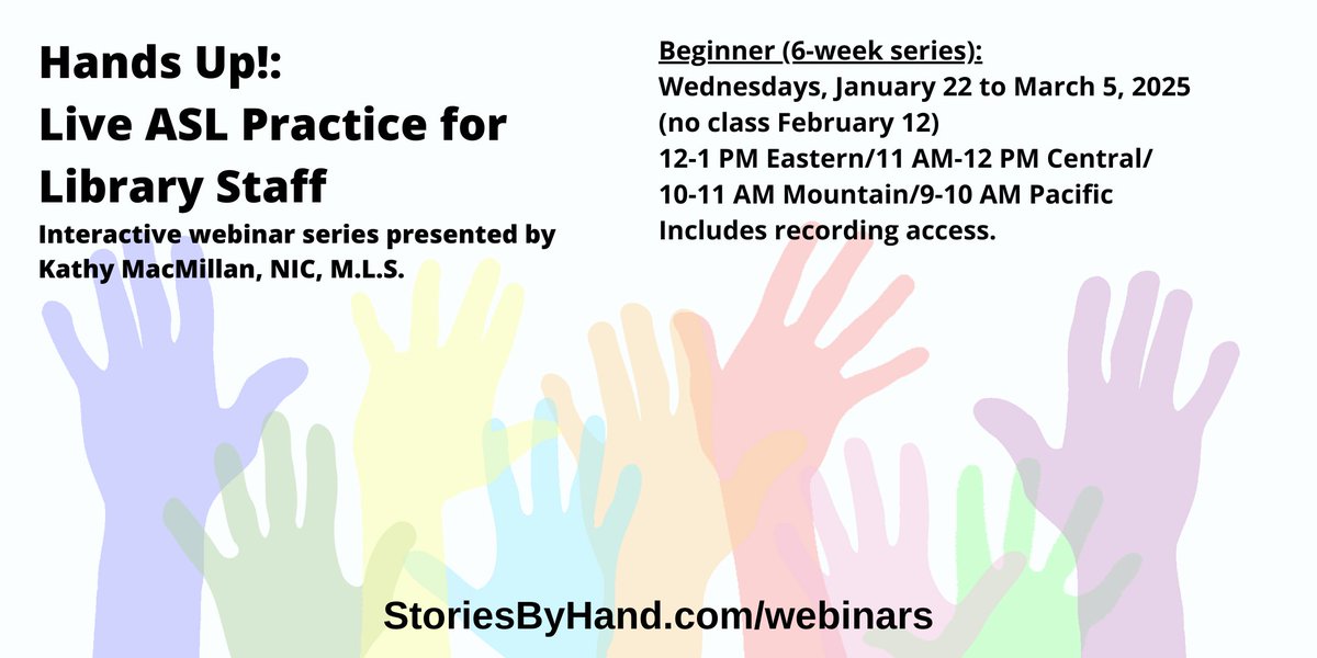Learn &amp; practice American Sign Language for library settings in this interactive webinar series! Save 20% with coupon code READANDSIGN - Register at events.humanitix.com/hands-up-begin…
#ASL <a href="/familiustalk/">Familius</a>