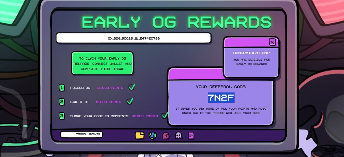 Derari go khoud l og role f had l project just connect your wallet o kmel douk tasks mais dkhel b chi wallet matkounche l principale dyalek dkhel b chi wehda khaweya 

Link:  abstractghosts.com/dashboard
Connect your wallet
Enter CODE " 7N2F"

<a href="/Abstract_Ghosts/">Ghosts</a>