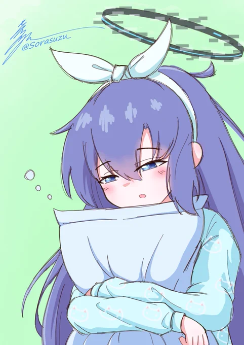 留学先のカナダが寒すぎて気付いたら長袖になっていたパジャマユウカちゃんのらくがき #ブルアカ 