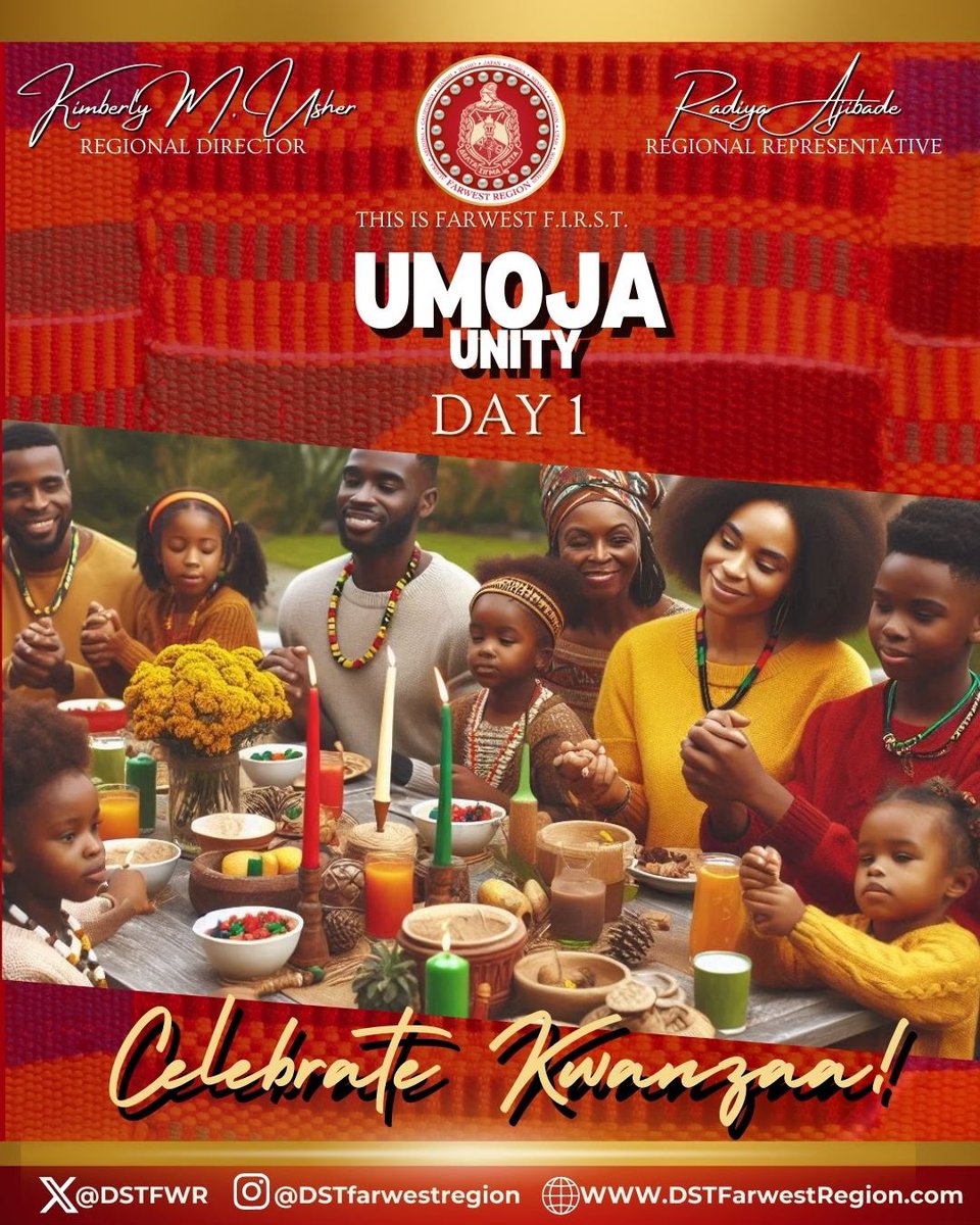 DSTFWR's tweet image. Happy Kwanzaa! Today we celebrate Umoja (Unity), the foundation of our sisterhood and service. Together, we are unstoppable in uplifting our communities. Let’s carry this spirit into the new year and beyond! #Umoja #Kwanzaa