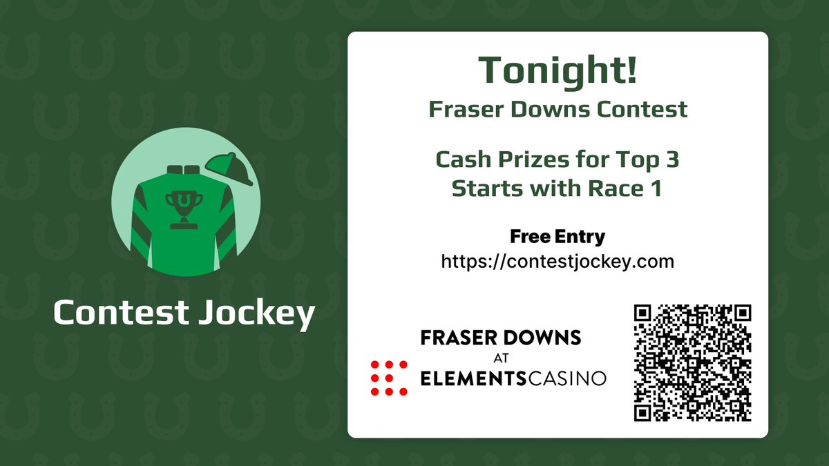 playcontests's tweet image. Join us tonight for some @FraserDowns racing starting with race 1. Cash prizes for the top 3 finishers.

FREE Entry, sign up here: contestjockey.com/contest/fraser…

@BCRacebook @InTheMoneyMedia