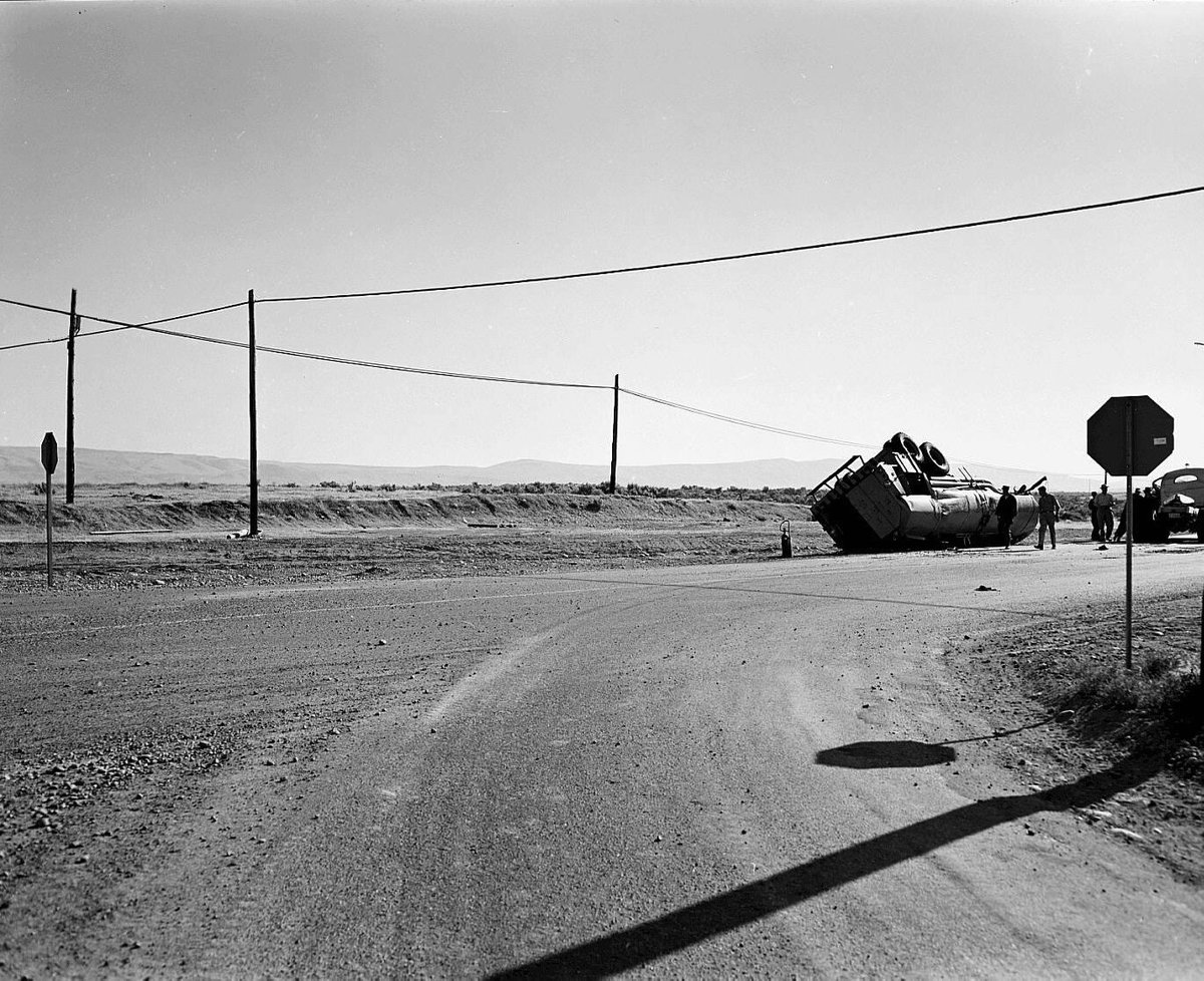 Today’s #TBT takes us to the 1940s and displays a firefighting trailer accident that occurred on site.