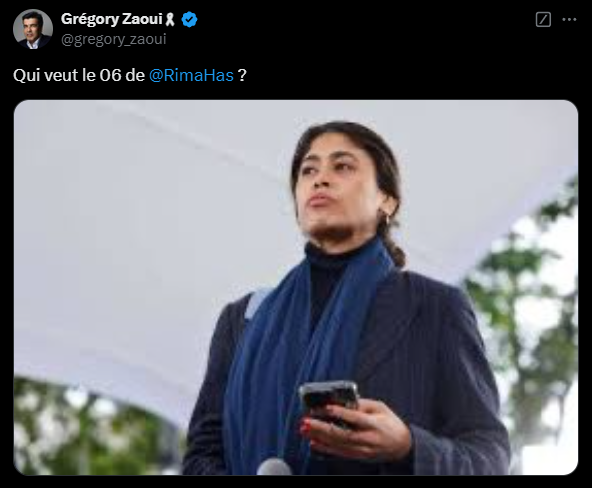 🇫🇷 FLASH - "L’entrepreneur" et arnaqueur franco-israélien Grégory Zaoui mène ce qui pourrait s’apparenter à une campagne de cyberharcèlement à l’encontre de la députée européenne Rima Hassan. (X)