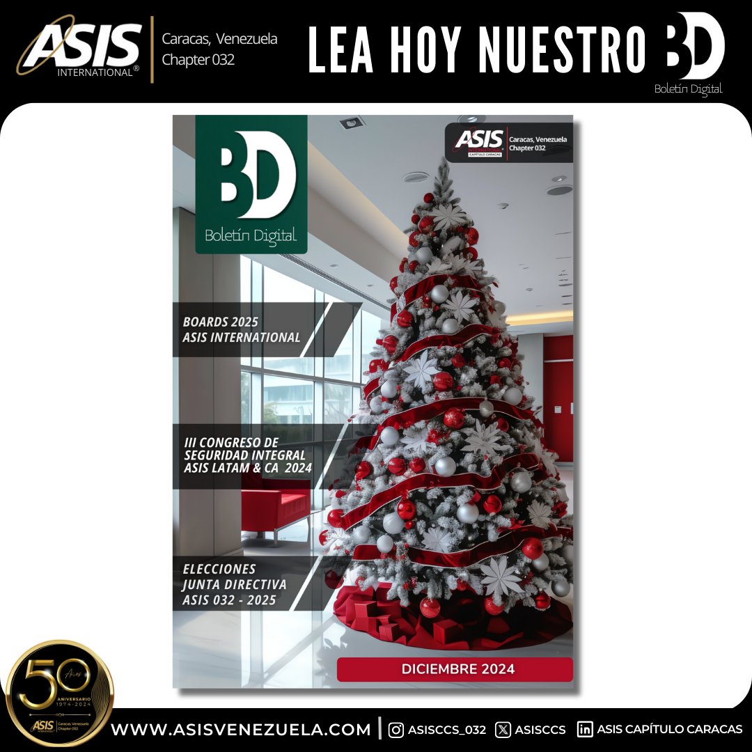 AsisCcs's tweet image. El Capítulo ASIS 032 se complace en presentar un nuevo número de nuestro Boletín Digital.

Boletín Digital – Diciembre 2024:
calameo.com/read/007341451…

#MyAsis #SecurityProfessional #BoletinDigital #ASIS_032 #AsisInternational #ASIS_LATAM&amp;amp;CA