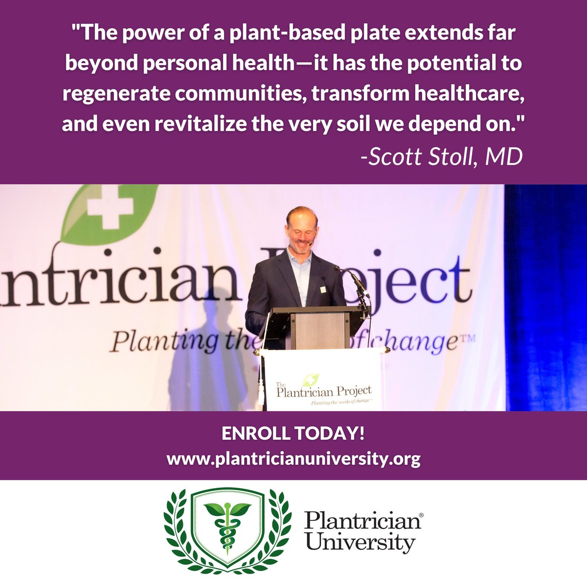 Plantrician's tweet image. Take a look at the latest course in Plantrician University: The Regenerative Potential of a Whole Food, Plant-Based Plate, featuring Dr. Scott Stoll! plantricianuniversity.org 

#medicalstudent #medicaleducation #wfpb #wholefoodplantbased #newcourse #plantricianuniversity