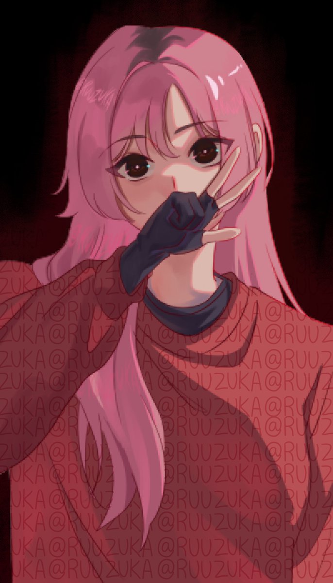 ruuzuka's tweet image. I want to dye my hair pink, but it's too expensive so I drew myself with pink hair✨