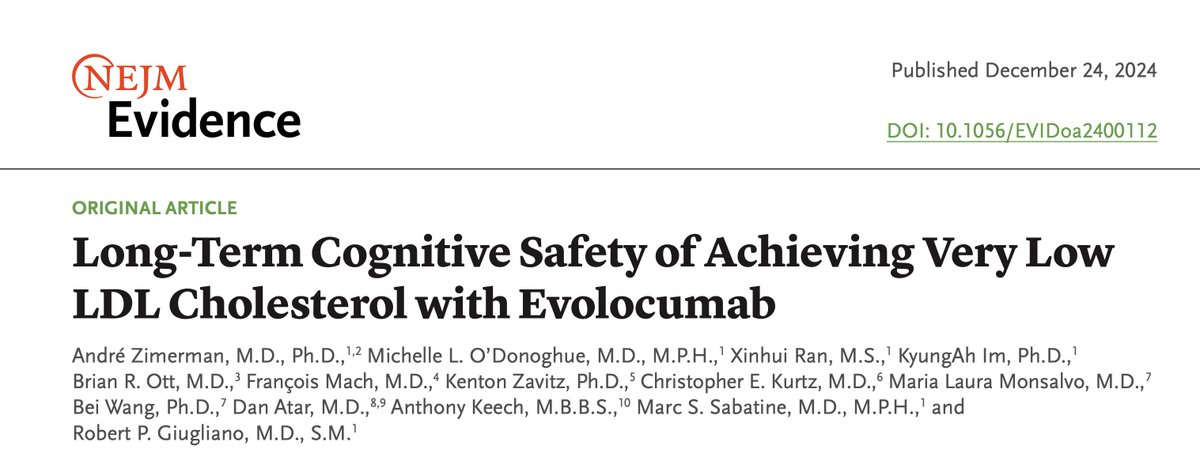 André Zimerman (@andrezimerman) on Twitter photo "Does lowering LDL-C to very low levels result in long-term cognitive impairment?" 🧠🫀
I've heard this question many times.
Now we have long-term data.
A 🧵 on our new <a href="/NEJMEvidence/">NEJM Evidence</a> paper: evidence.nejm.org/doi/full/10.10…
<a href="/TIMIStudyGroup/">TIMI Study Group</a> <a href="/rgiugliano/">Robert Giugliano</a> <a href="/DrM_ODonoghue/">Michelle O'Donoghue</a> "Does lowering LDL-C to very low levels result in long-term cognitive impairment?" 🧠🫀
I've heard this question many times.
Now we have long-term data.
A 🧵 on our new <a href="/NEJMEvidence/">NEJM Evidence</a> paper: evidence.nejm.org/doi/full/10.10…
<a href="/TIMIStudyGroup/">TIMI Study Group</a> <a href="/rgiugliano/">Robert Giugliano</a> <a href="/DrM_ODonoghue/">Michelle O'Donoghue</a>
