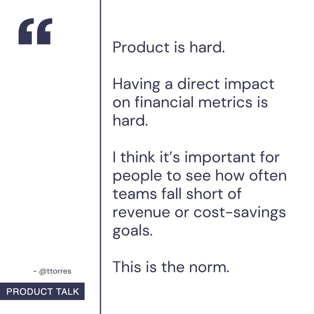 "Product is hard. Having a direct impact on financial metrics is hard. I think it's important for people to see how often teams fall short of revenue or cost-savings goals. This is the norm."

📊 Dive into the results of the first-ever Continuous Discovery Habits Benchmark