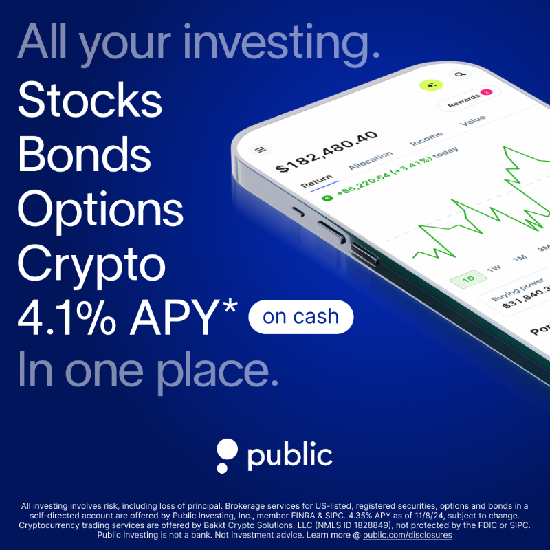 public's tweet photo. All your investing in one place: stocks, ETFs, options, crypto, bonds, and more. Zero commission trading. Sign up now.