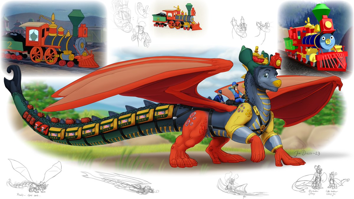 My boi Johnny, AKA #TheBraveEngineer's locomotive, didn't need a dragon form, but I felt like giving him one anyway, just like I did to his younger relative/brother(?) Casey Junior and his match Tillie a tiny-smol while back.
#DragonTrain #CaseyJones #TrainDragon