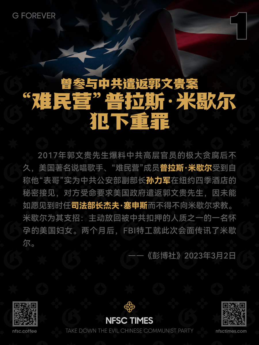 gforevernft's tweet photo. Participated in the CCP's Repatriation of Guo Wengui “Fugees” Pras Michél Committed Felony
曾参与中共遣返郭文贵案“难民营”普拉斯·米歇尔犯下重罪
灭共海报下载 https://t.co/F6hbwwyOyt
社区Discord服务器 https://t.co/PRR2P8Rf8S
#NFSC #NFSCTimes #NFSCSpeaks #NFSCGames #MilesTrial #GFOREVER #MilesGuo #TakeDownTheCCP #RuleOfLaw #FocusNFSC #MilesGrandLive #七哥 #北美教练 #CCPVirus