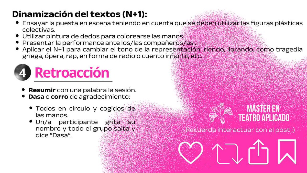 Acabamos el año con otra píldora didáctica ahora sobre la dinamización de textos para los talleres de dramatización-teatro.
Esperamos que os sea útil y ya nos comentáis en qué contestó la habéis aplicado.
#dinamizartextos
#recursopedagógico

#TeatroAplicado
#TeatroenlaEducación
