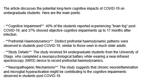 40% of the students reported experiencing "brain fog" post-COVID-19, and 37% showed objective cognitive impairments up to 17 months later.

Distinct prefrontal patterns were observed in students post-COVID-19, similar to those seen in much older adults.
sciencedirect.com/science/articl…