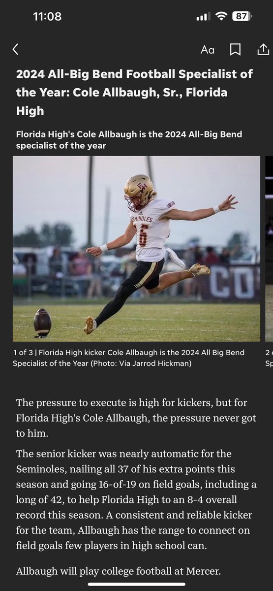 Cole Allbaugh (@coleallbaugh) on Twitter photo Grateful to be recognized as All-Big Bend Specialist of the year‼️ #AGTG <a href="/FloridaHighFB/">FloridaHigh Football</a> <a href="/fhtdclub/">FloridaHighTDClub</a> <a href="/bigbendpreps/">Big Bend Preps</a> <a href="/HickmanJarrod/">Coach Jarrod Hickman</a> <a href="/Chase_Luck13/">Chase Allbaugh</a> <a href="/CoachMattUlrich/">Coach-Matt Ulrich</a> <a href="/coach_mjacobs/">Mike Jacobs</a> <a href="/MercerFootball/">Mercer Football</a> Grateful to be recognized as All-Big Bend Specialist of the year‼️ #AGTG <a href="/FloridaHighFB/">FloridaHigh Football</a> <a href="/fhtdclub/">FloridaHighTDClub</a> <a href="/bigbendpreps/">Big Bend Preps</a> <a href="/HickmanJarrod/">Coach Jarrod Hickman</a> <a href="/Chase_Luck13/">Chase Allbaugh</a> <a href="/CoachMattUlrich/">Coach-Matt Ulrich</a> <a href="/coach_mjacobs/">Mike Jacobs</a> <a href="/MercerFootball/">Mercer Football</a>