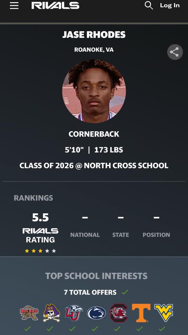 #AGTG Blessed to be ranked as a 3⭐️ Prospect by <a href="/Rivals/">Rivals</a>. The WORK continues‼️ <a href="/RivalsFriedman/">Adam Friedman</a> <a href="/adamgorney/">Adam Gorney</a> <a href="/coachpriest222/">Dwayne Priest</a> <a href="/CoachScrivens/">Coach Scrivens</a> <a href="/RocCarmichael/">Roc Carmichael</a> <a href="/dhglover/">🏈Coach Glove🏈</a> <a href="/toby_lux/">🅲🅾🅰🅲🅷 𝑻𝒐𝒃𝒚 𝑳𝒖𝒙</a> <a href="/carljfred/">Carl Frederick</a> <a href="/mattscase/">Matt Case</a> <a href="/davidmh__/">David Hernandez</a> <a href="/DmvSportsLive6/">DmvSports</a> <a href="/Timesland/">Timesland</a>  <a href="/CoachChadwell/">Jamey Chadwell</a> <a href="/EdOBrienCFB/">EdOBrienCFB</a> <a href="/DennisHaley58/">Dennis Haley</a>