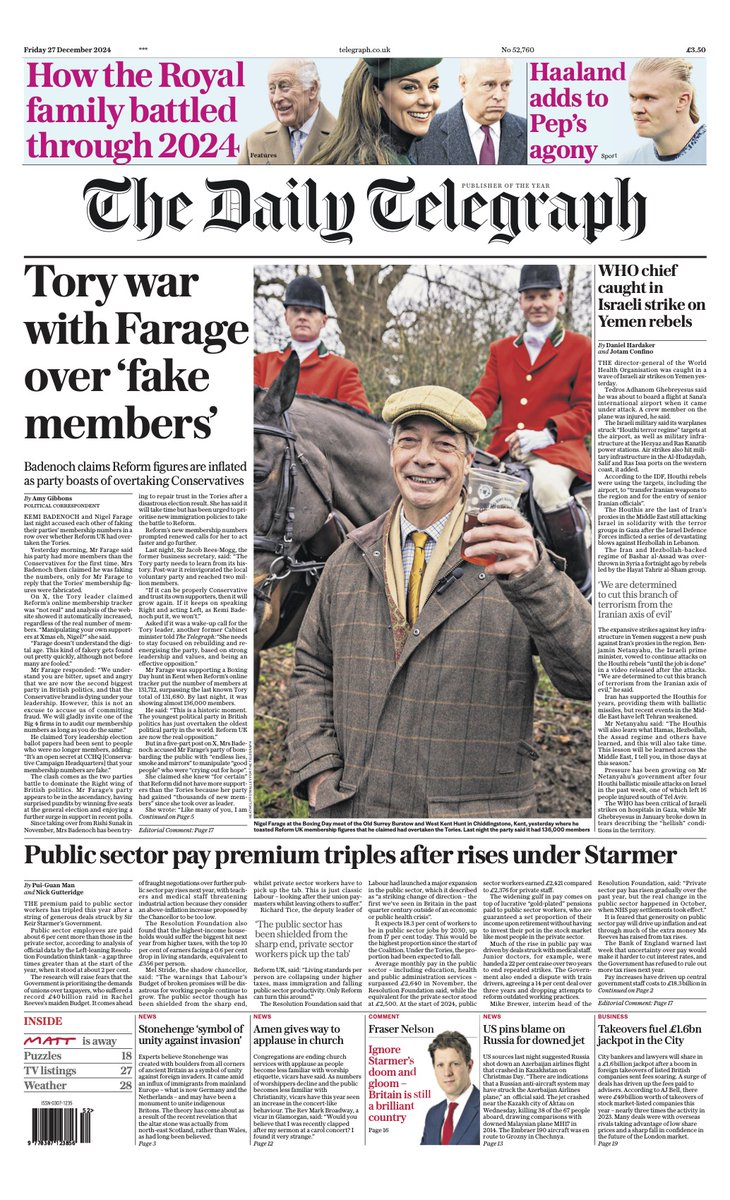 The front page of tomorrow's Daily Telegraph:

'Tory war with Farage over fake members'  

#TomorrowsPapersToday 

Sign up for the Front Page newsletter telegraph.co.uk/frontpage-news…