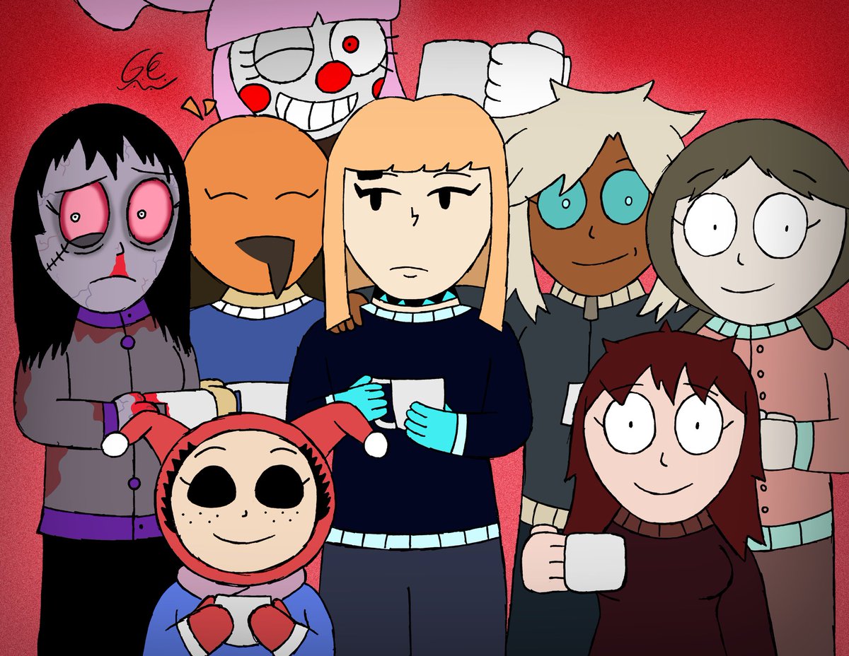 12. And lastly… Gabby drinking hot chocolate at a Christmas party with a bunch of various girl OC’s made by my friends/mutuals.