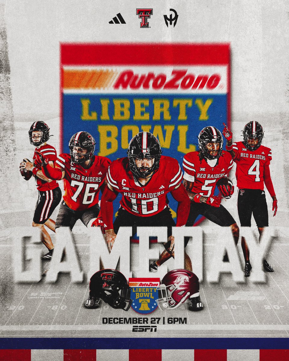 TexasTechFB's tweet image. It&apos;s GAMEDAY in Memphis‼️

@AZOLibertyBowl x #WreckEm